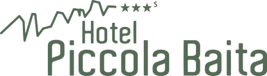Logo verde scuro con linea ondulata e stelle in alto, testo grande: Hotel Piccola Baita.